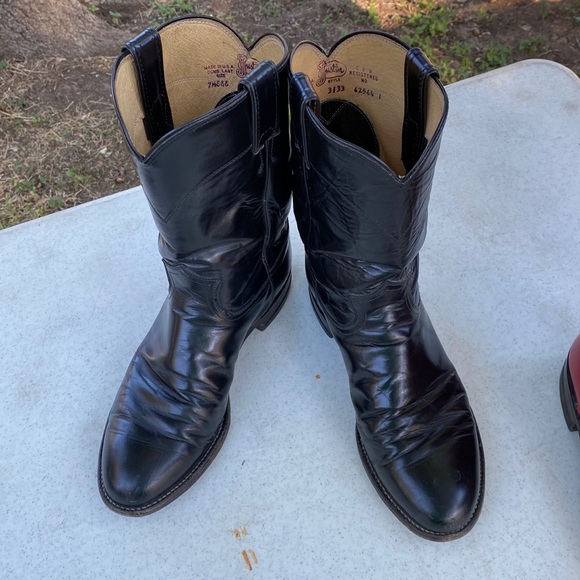 Bottes De Cowboy Justin En Cuir Noir Pour Homme – Taille 8.5 D – Modèle 3133 – État Correct